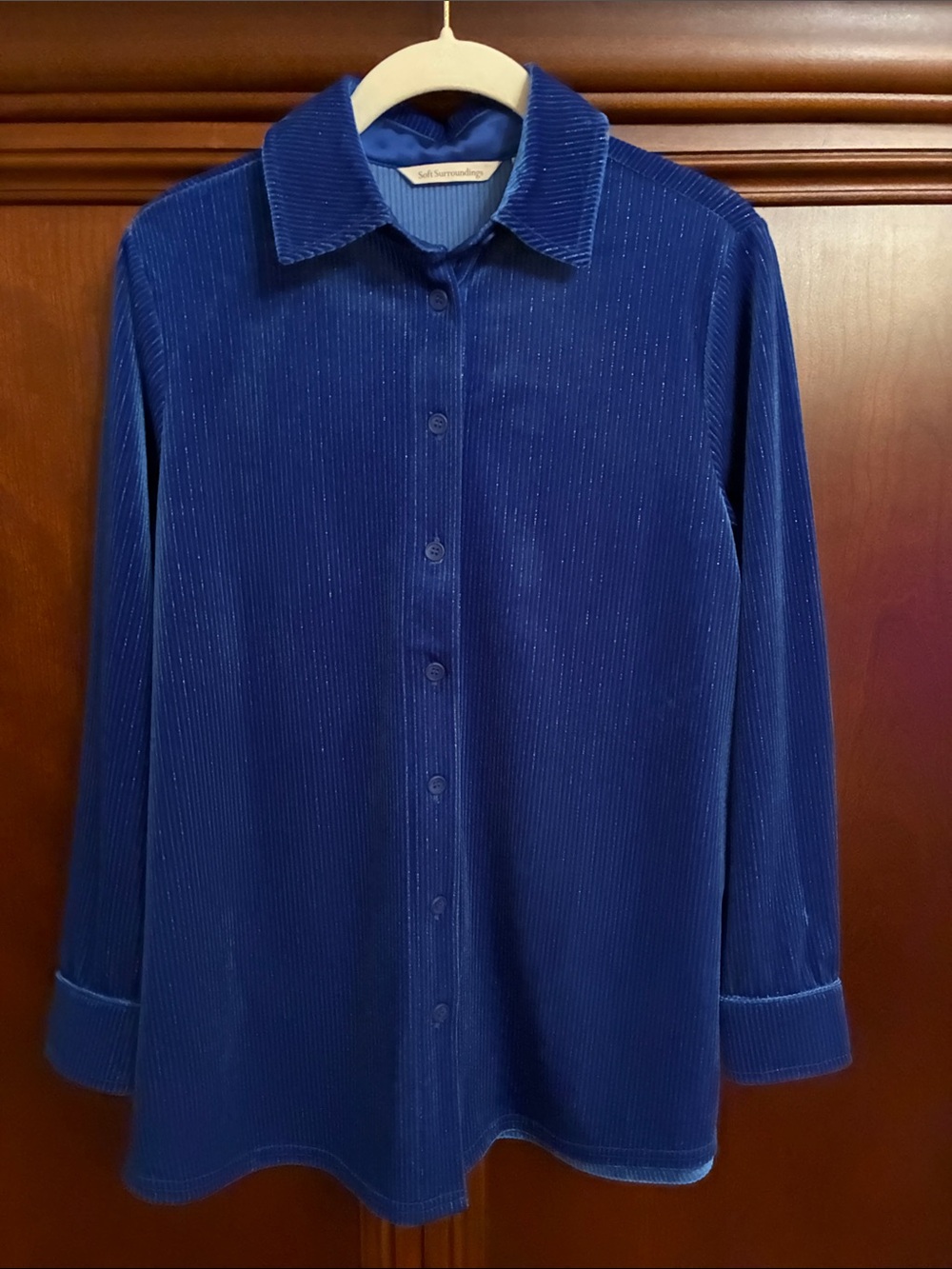 Soft Surroundings Royal Blue Corded Velvet Button-Down Shirt